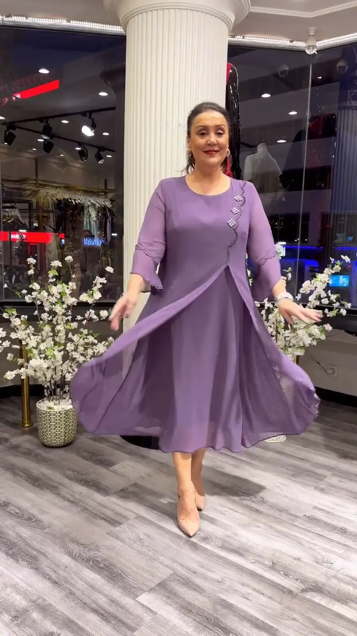 💕Hot selling on Mother's Day🌷Damen Chiffon einfarbig lockeres Kleid