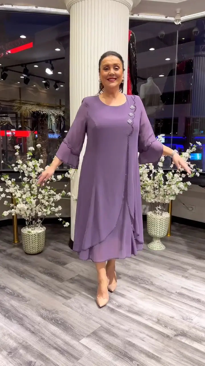 💕Hot selling on Mother's Day🌷Damen Chiffon einfarbig lockeres Kleid